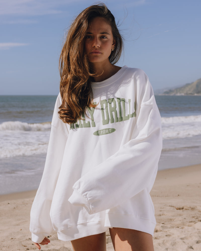 Oversized Sport Crew Raw White DD Green Relaxed Fit Sweatshirt