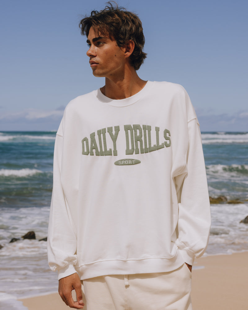 Oversized Sport Crew Raw White DD Green Relaxed Fit Sweatshirt